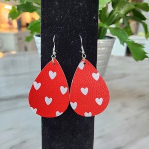 Red Heart Faux Leather Earrings